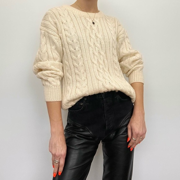 Vintage Chunky Wool Grandpa Sweater Cream - Picture 1 of 6